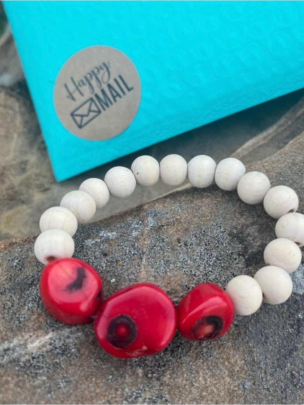 NEW Coral + Wooden Beaded Bracelet